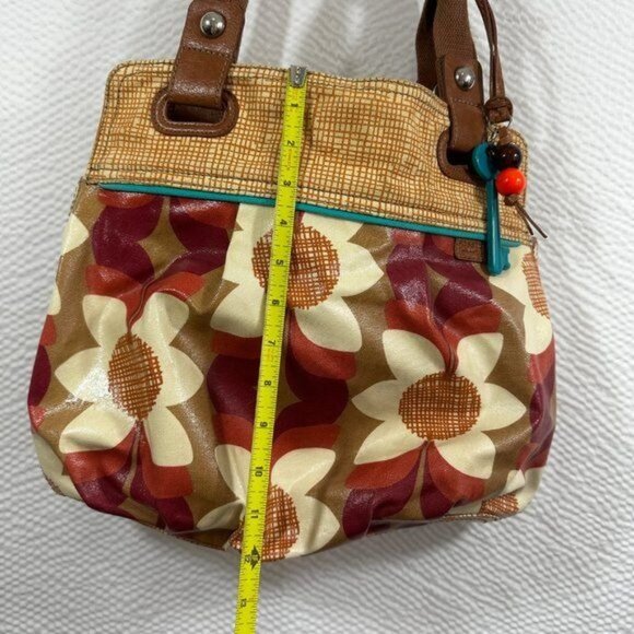 Vintage Fossil Coated Canvas Floral Theme Key Per Tote Bag Shoulder Bag‎ Purse - Picture 11 of 13